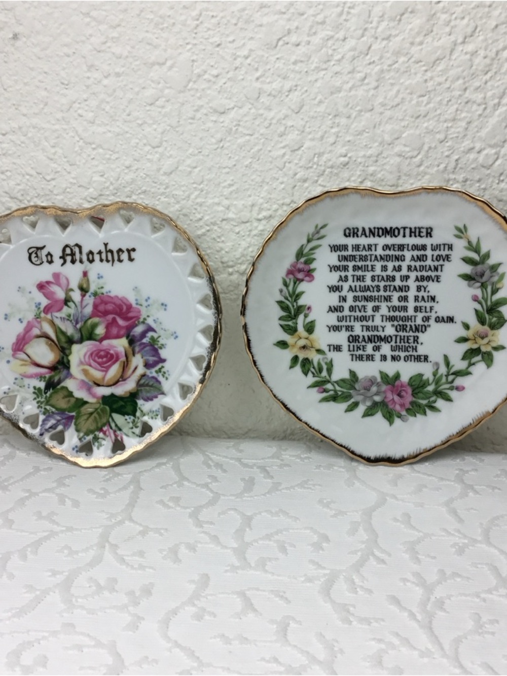 Floral 'To Mother' & 'Grandmother' Decorative Porcelain Plates - Pink Floral